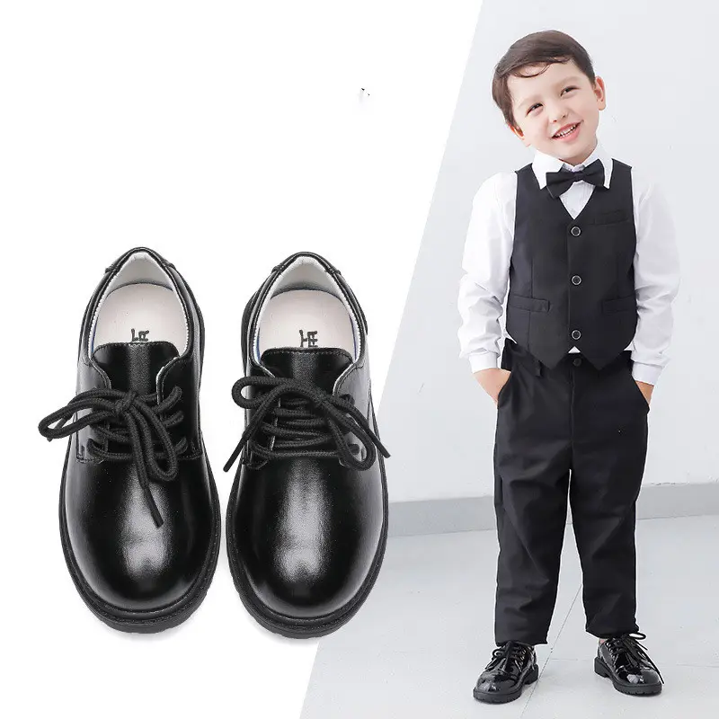 Children's Autumn New Casual Pure Black Leather