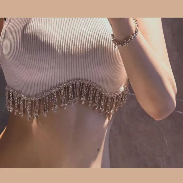 Rhinestone Tassel Short Spice Girl Niche Vest Sling White - Shop at LoveMi