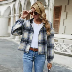 Women's European And American INS Fashion Loose Plaid Hooded Jacket Fall Winter - Check Pattern2 - View 1