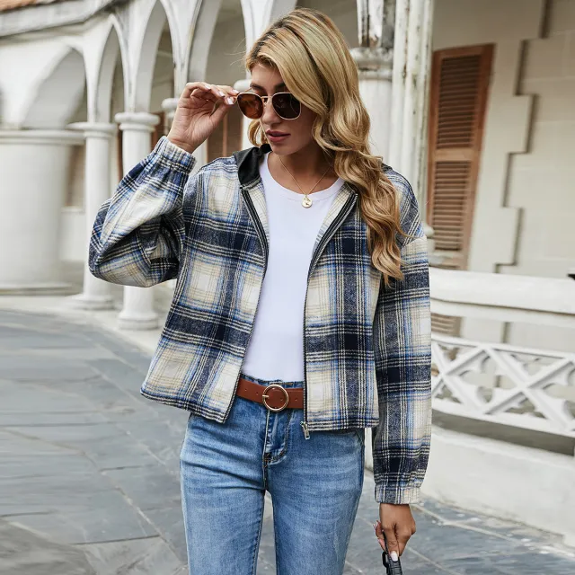 Women's European And American INS Fashion Loose Plaid Hooded Jacket Fall Winter Check Pattern2 - Shop at LoveMi