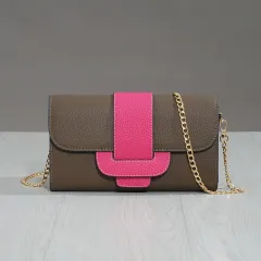 Cowhide Lychee Pattern Shoulder Bag Clutch Diagonal Simple Fashion - Red - View 1