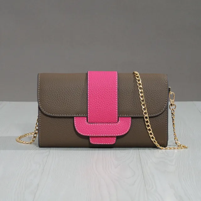 Cowhide Lychee Pattern Shoulder Bag Clutch Diagonal Simple Fashion Red - Shop at LoveMi