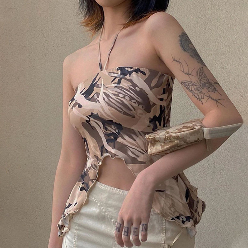 Design Sense Camouflage Print Halterneck Tube Top Camisole