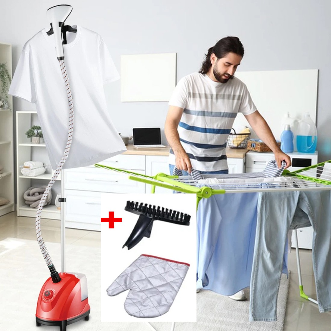1800W Upright Vertical Garment Clothes Steamer 1.5L 11 Settings W Ironing Board