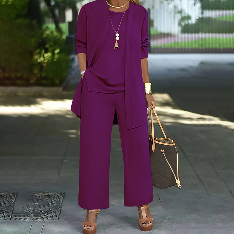 Women's Plus Size Casual 3-Piece Set Open Front Cardigan Sleeveless Vest Pants Solid Color Lounge Set - Image 8