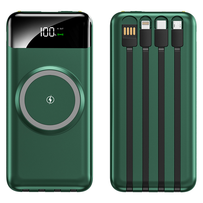 KP-711 Best-selling 10,000mAh Power Bank With Digital Battery Display Wireless Charging And 4 Built-in Cables In Stock
