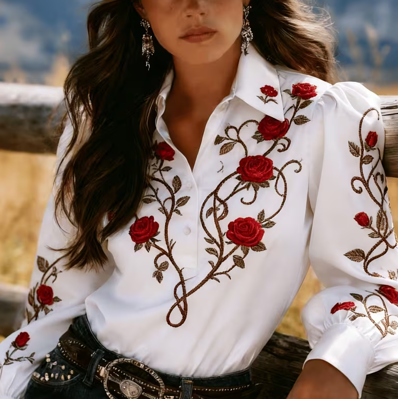 Casual Collared Puff Sleeve Long-sleeved Shirt