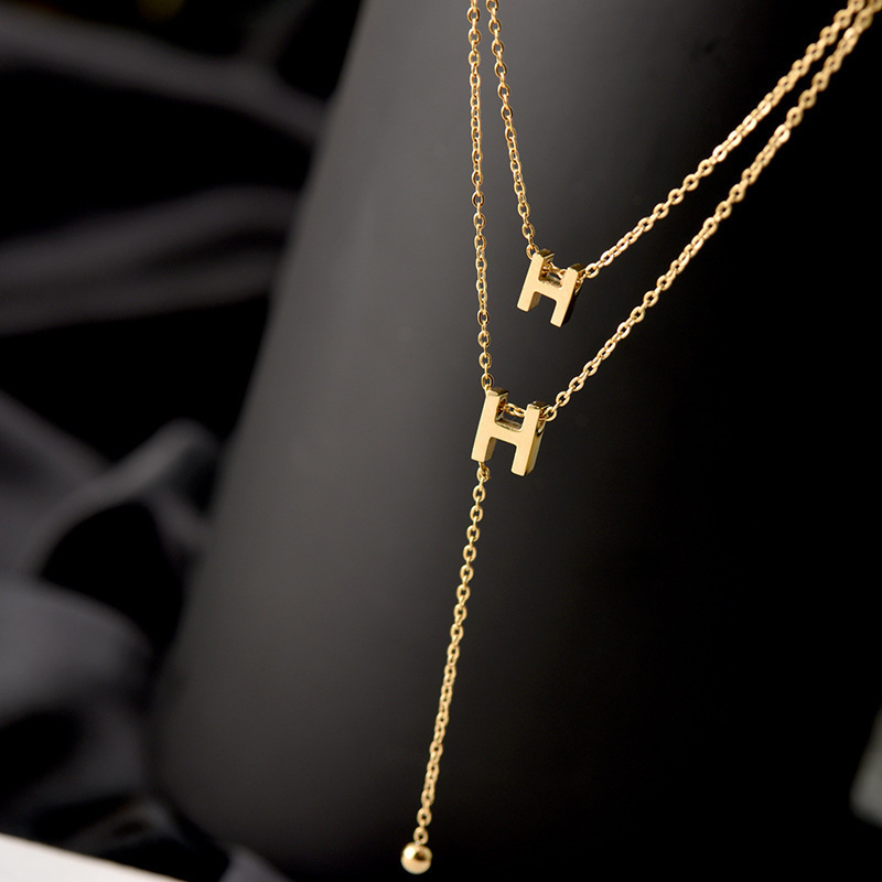 Titanium Steel Summer Letter H Necklace Light Luxury Niche Double Clavicle Chain Female