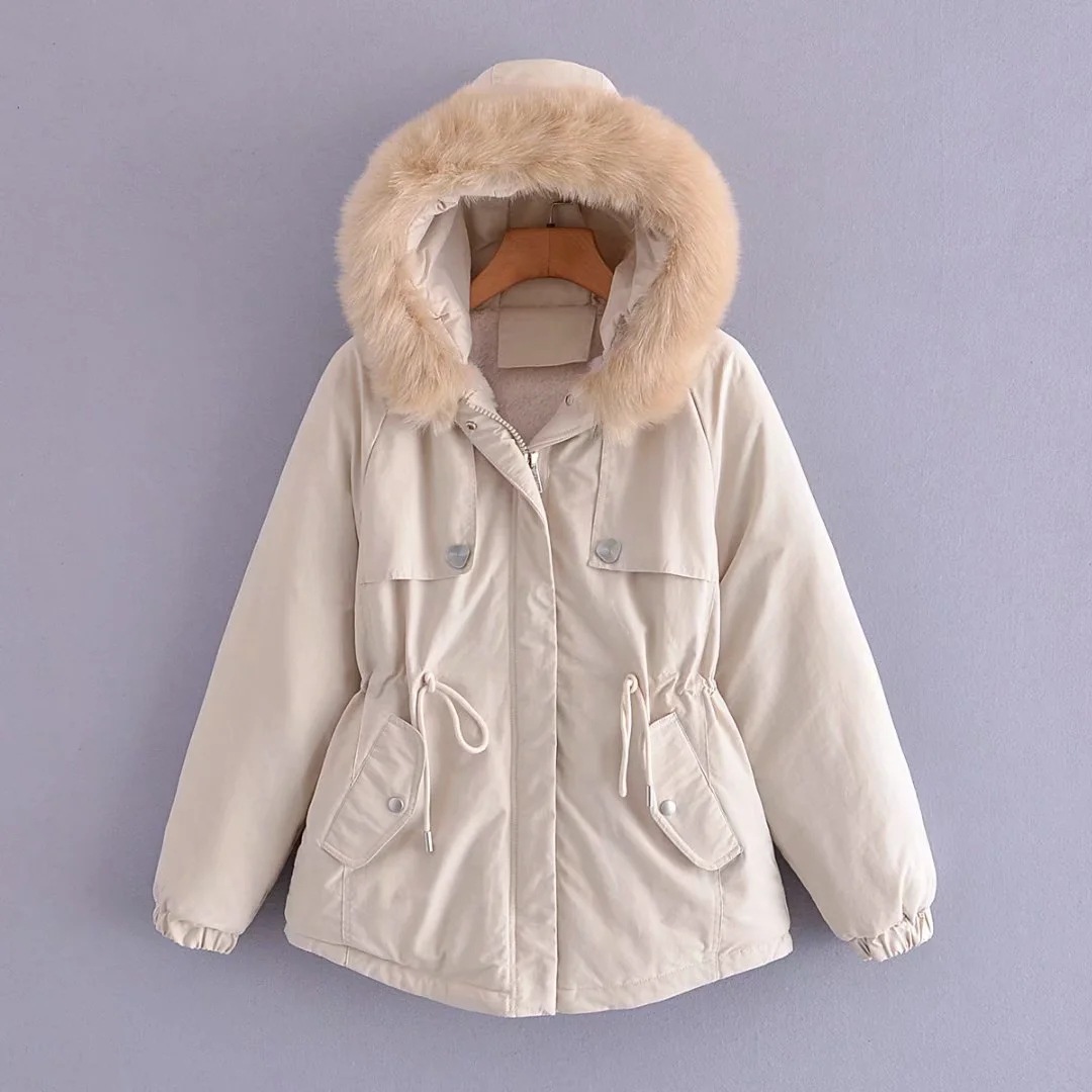 Ladies Fashion Big Fur Collar Padded Clothes
