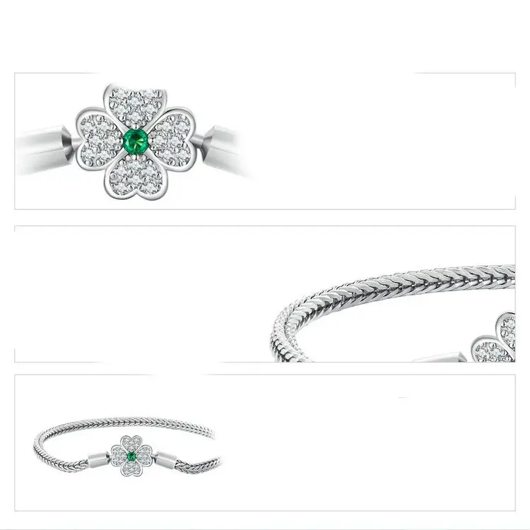 Green Zircon Lucky Four Leaf Grass Basic Bracelet