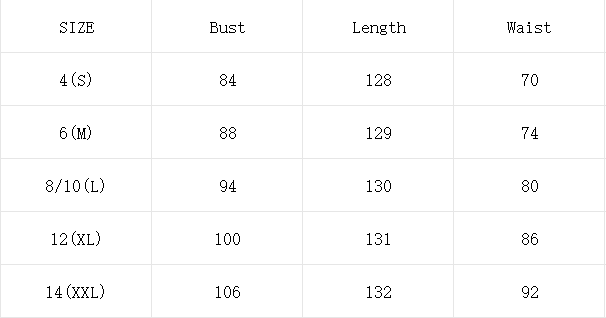 Retro denim midi dress size chart – bust waist hips measurements