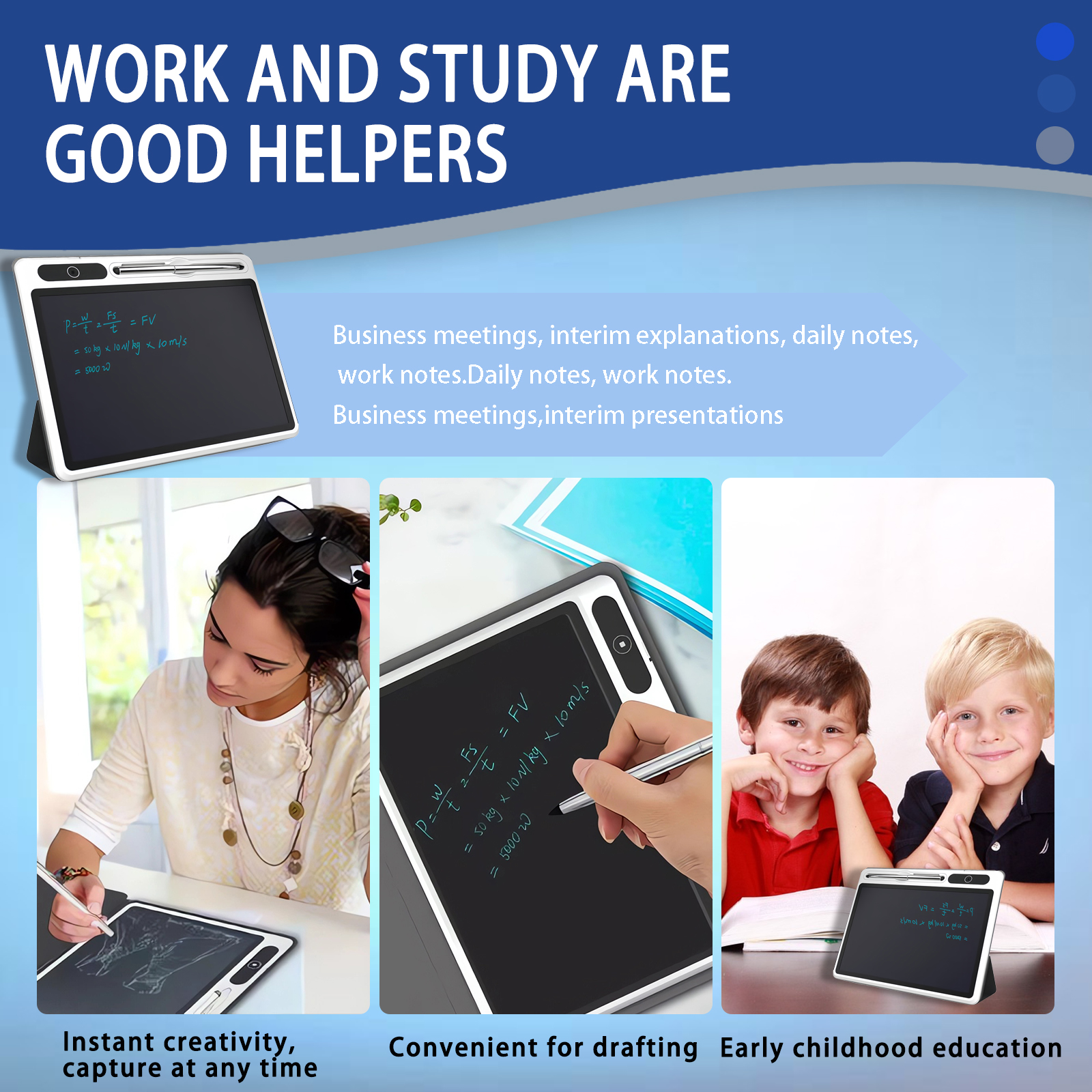 Eye-Friendly Blue-Light Free LCD Writing Tablet, Flip Case Stand Design, One-Clear Erase Portable Paperless Board For Kids Learning & Office Draft