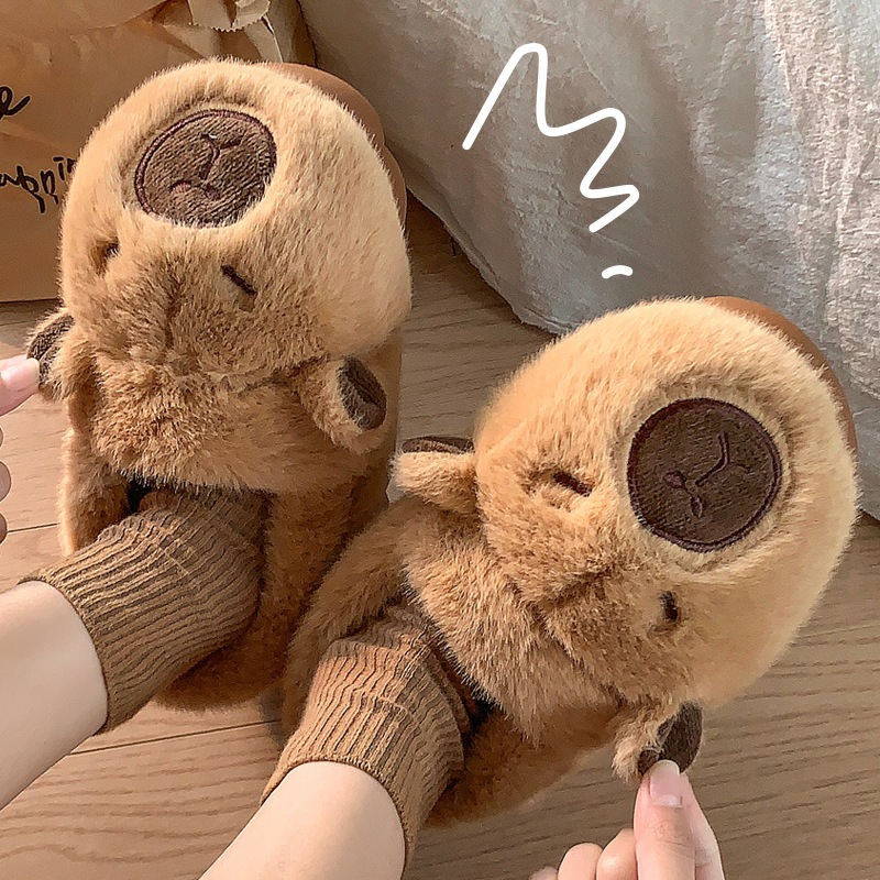 Plush Capybara Slippers Comfortable Slip-on House Shoes Non-Slip Fluffy Couple Slippers Furry Animal Slippers For Indoor Bedroom