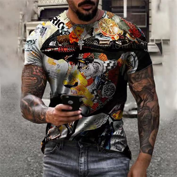 Title 4, Mens Round Neck Printed Bottoming Shirt T-shir...