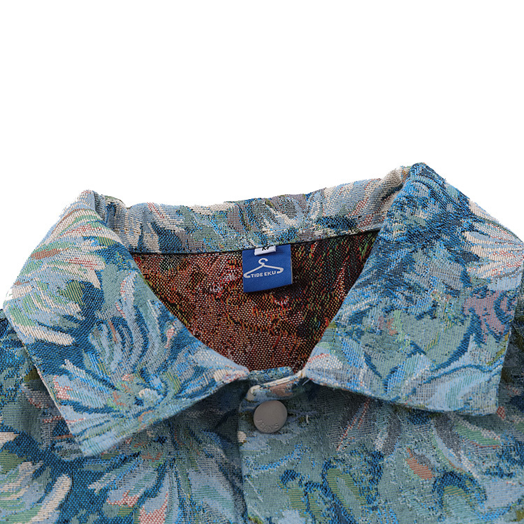 Denim Jacquard Vintage Flower Oil Painting Jacket