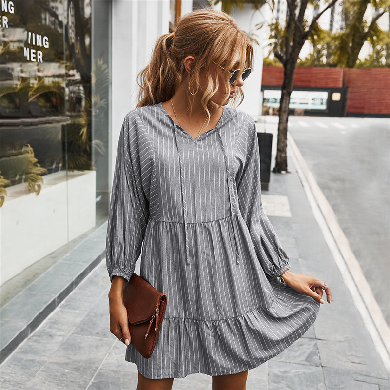 Temperament Commuter Hedging Simple Loose High Waist Striped Dress