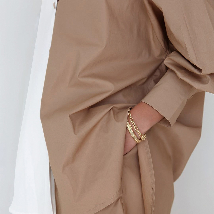 Contrast Color Long Sleeve Shirt Shorts Two-Piece Set