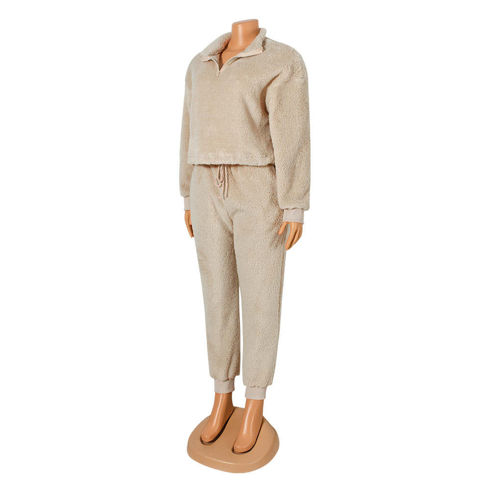 Casual Flannel Long-Sleeved Solid Color Sports Suit