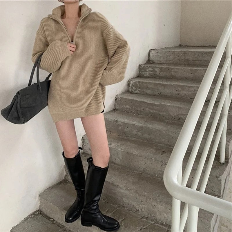 Title 5, Hong Kong Style Retro Lazy Sweater, Loose Mid-l...