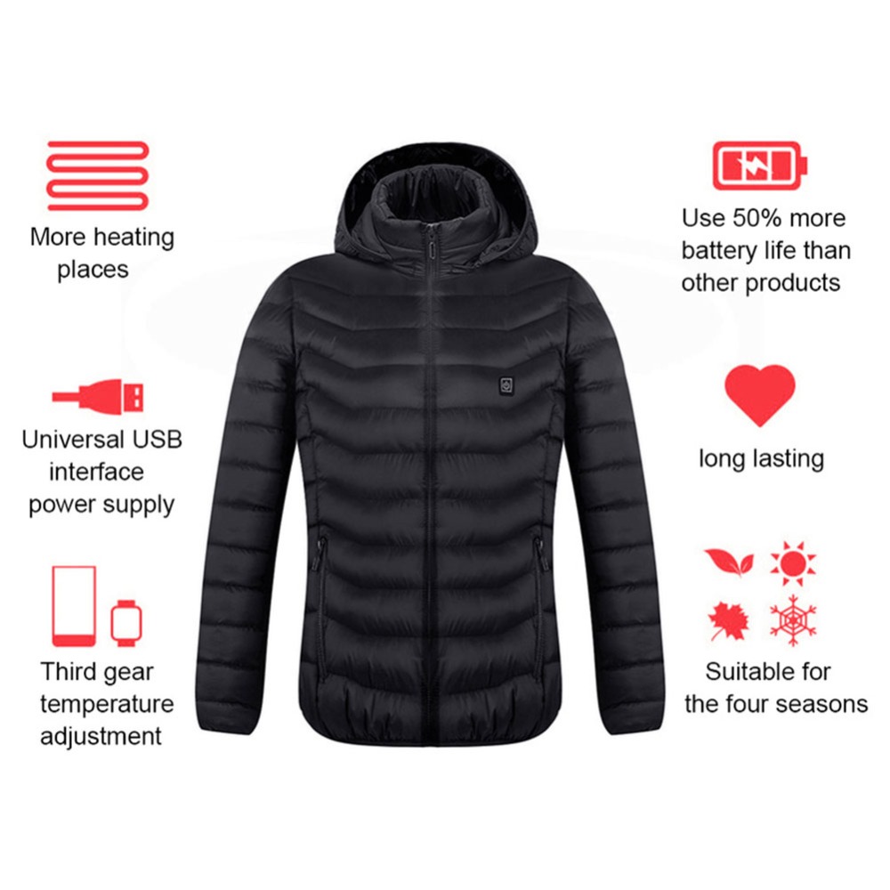Winter Smart Couples Constant Temperature Cotton Clothing USB Electric Heating Women Heated Jacket Coat USB Electric Jacket Cotton Coat Heater Thermal Clothing Heating Vest Men's Clothes Winter