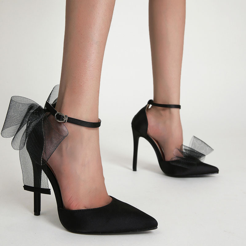 Plus Size Bow Stiletto Pointed Toe Pumps Black - Shop at LoveMi