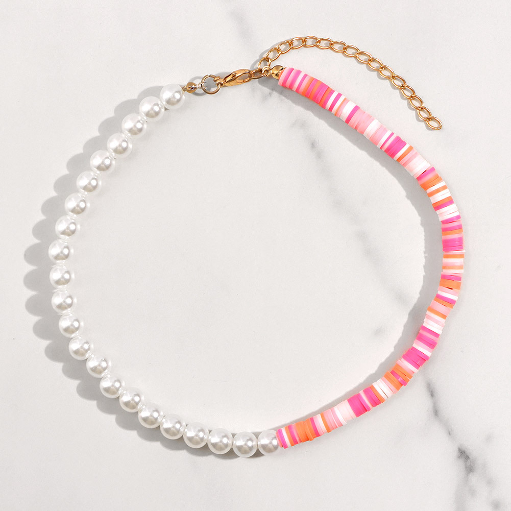 Asymmetric Necklace Half Pearl Half Clay Adjustable