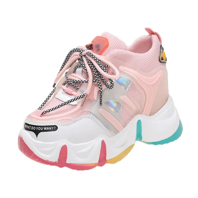 Platform Platform Sports Inner Heightening Rainbow Shoes Pink - Shop at LoveMi