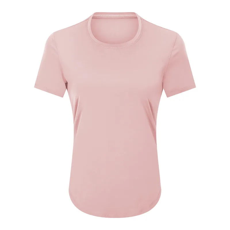 Simple Loose Brushed Yoga Ladies Short Sleeves - Honey Pomelo Color-12Yards