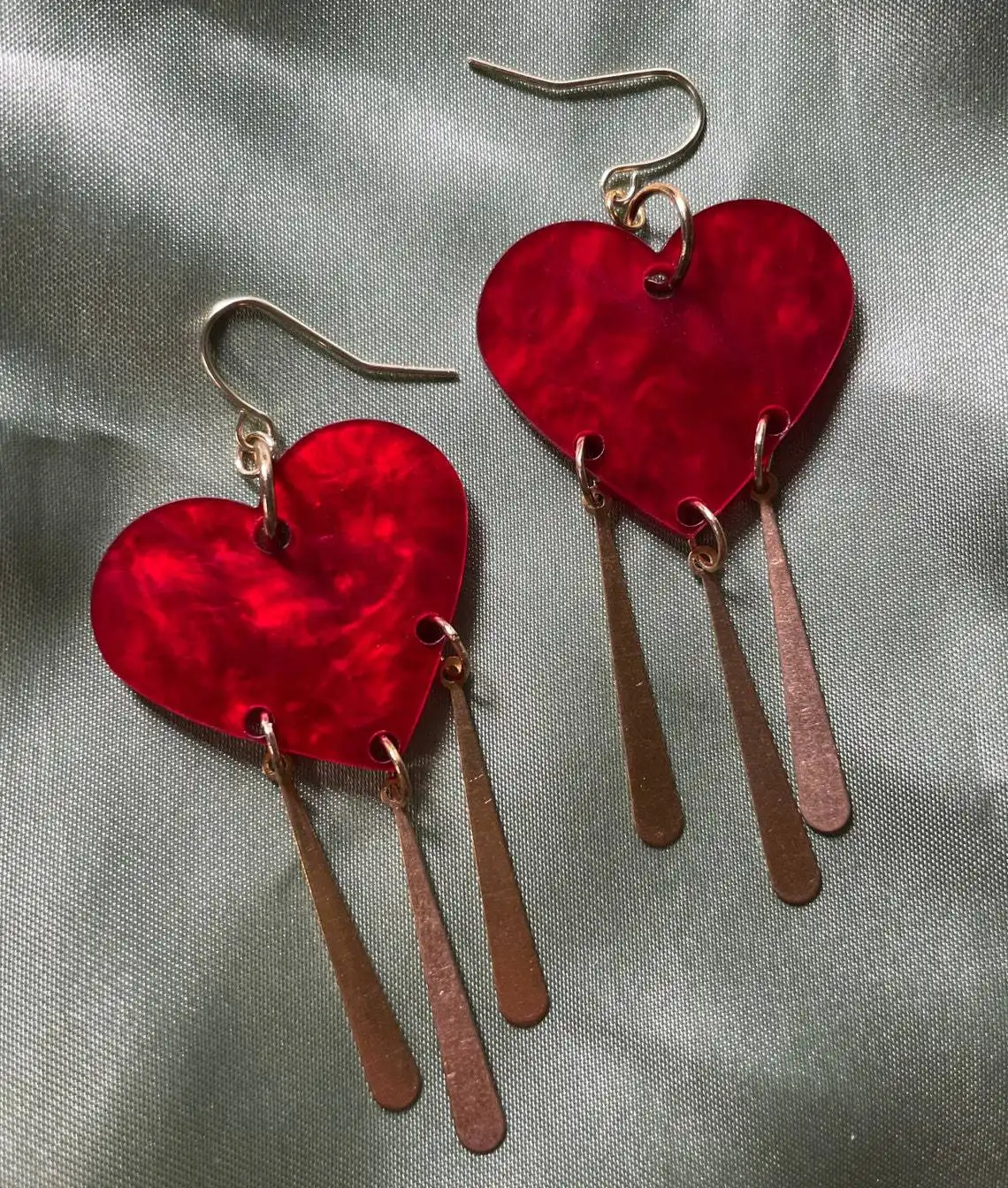 Acrylic Dream Red Stone Heart Earrings