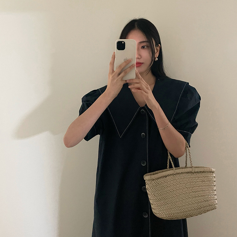 Simple Temperament Retro Commuter Lotus Leaf Tie Dress