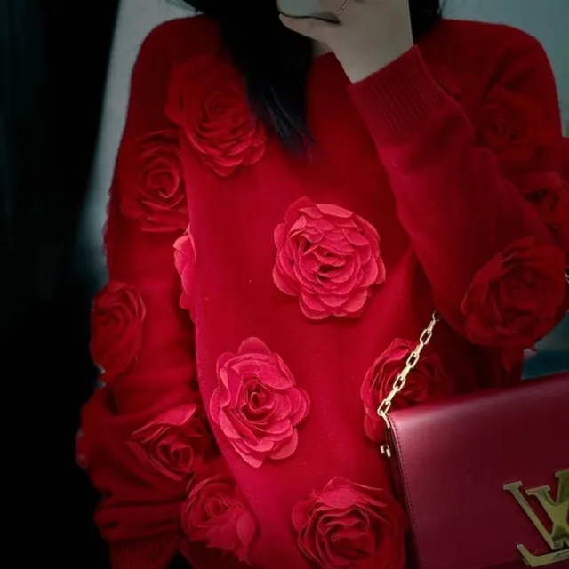 Heavy Industry Rose Sweater Lazy Wind Red - Shop at LoveMi