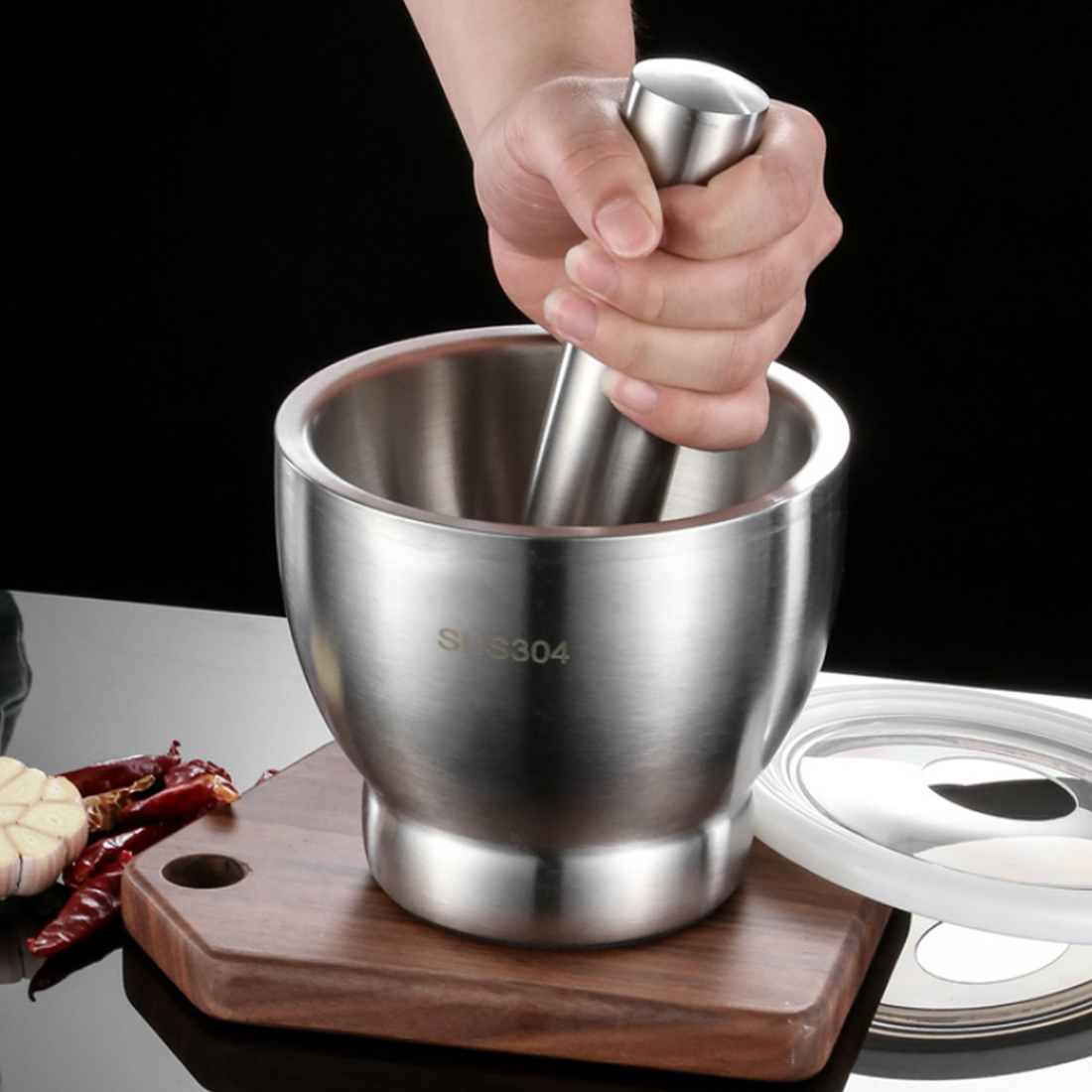 Steel Garlic Mortar And Pestle-Manual Crusher & Grinder For Herbs & Spices — image 7