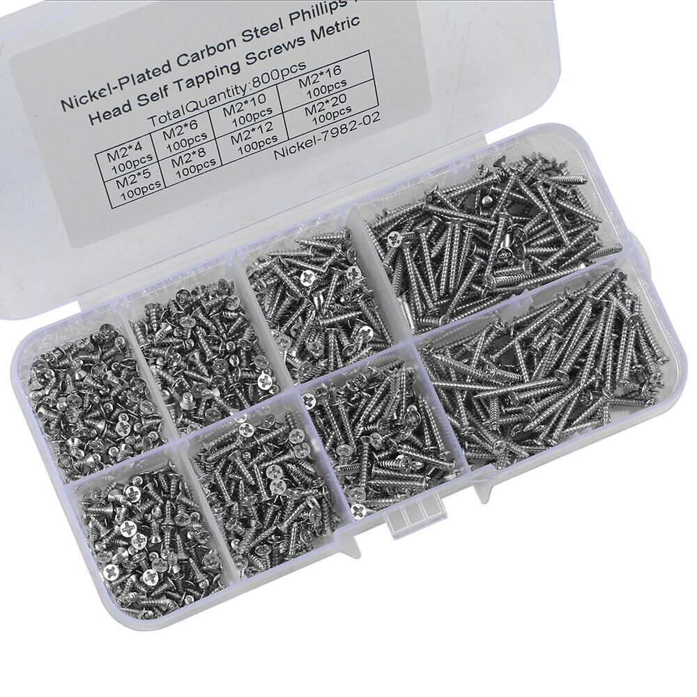 800 PCS M2 Stainless Steel Wood Screw Assortment Self Tapping Small Metal Screws — image 4