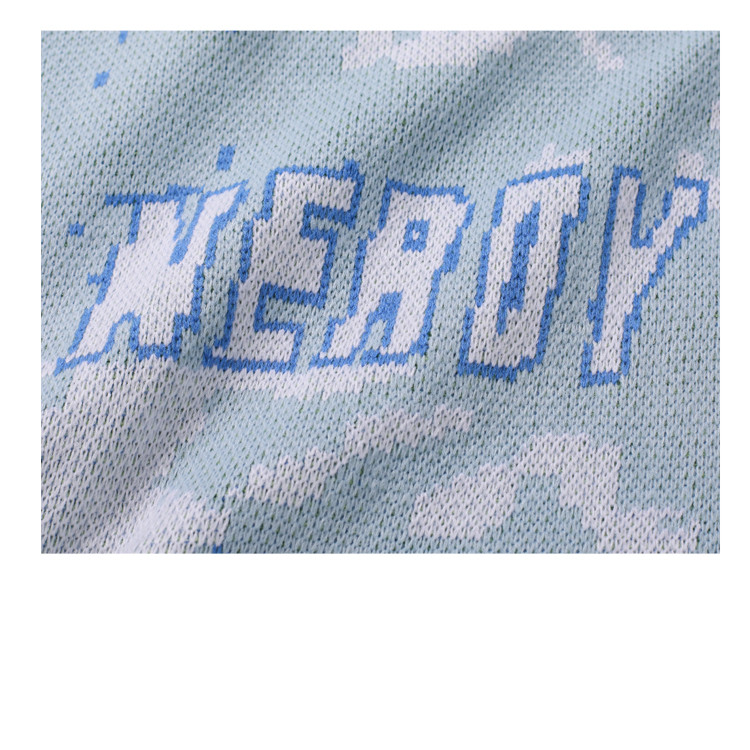 Blue Sky Round Neck Pullover Color Contrast Sweater