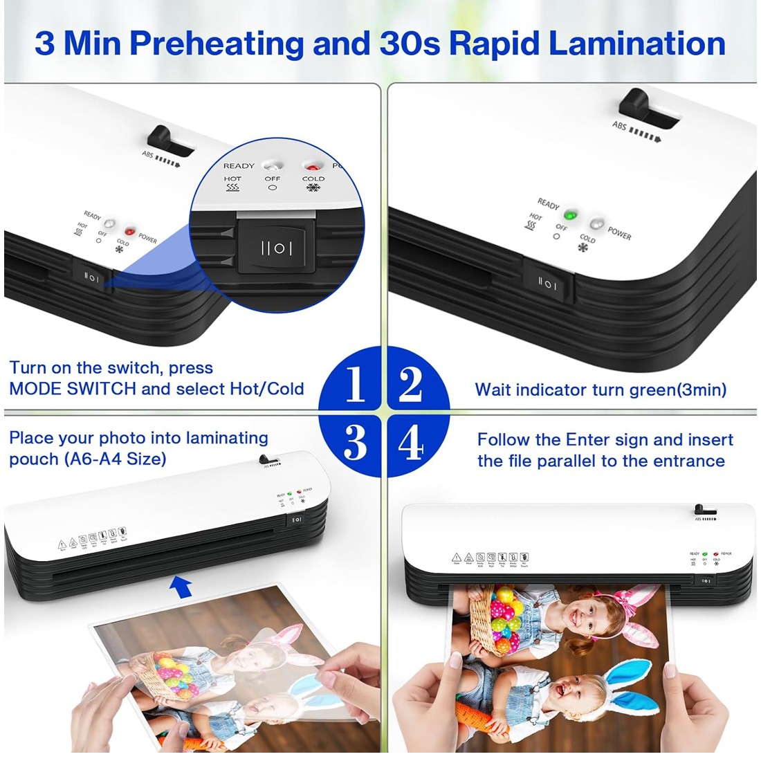 A4 Thermal Laminator Laminating Machine With 15 Thermal Laminating Pouches