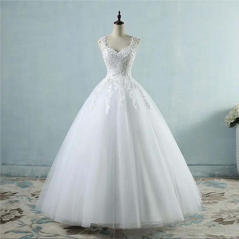 High Waist Wedding Dress with Deep V-neck