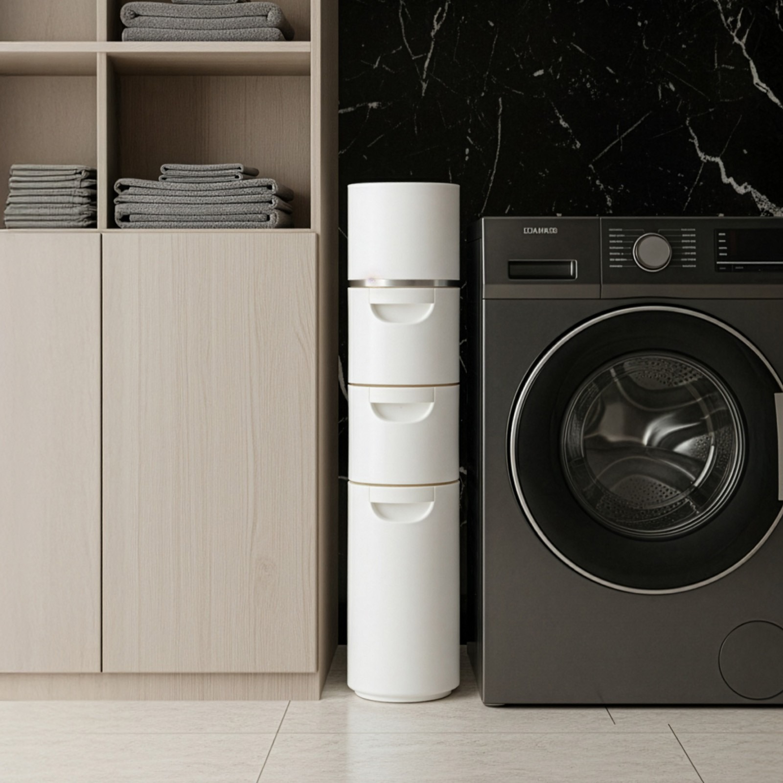 Slim Bathroom Floor Cabinet Storage Unit Tower With 3 Drawer Toilet Paper Holder — image 5