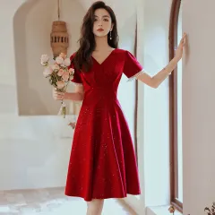 Toast Dress Bride Wine Red Wedding Dress Engagement Back Door Dress - Red Wine - View 1