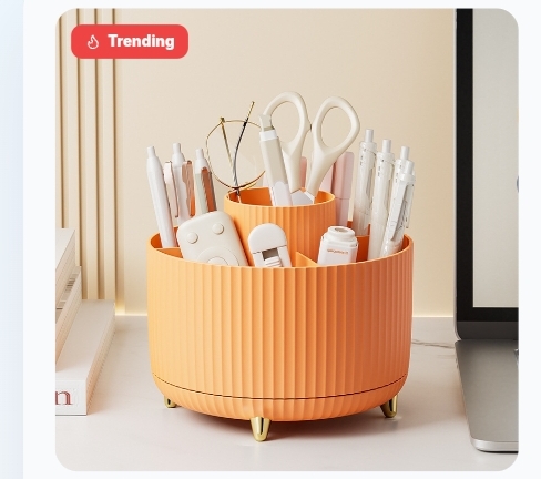 360 Rotating Desk Pen Holder Makeup Brush Organizer Multi-Grid Storage Box For Office & Home Vanity 4