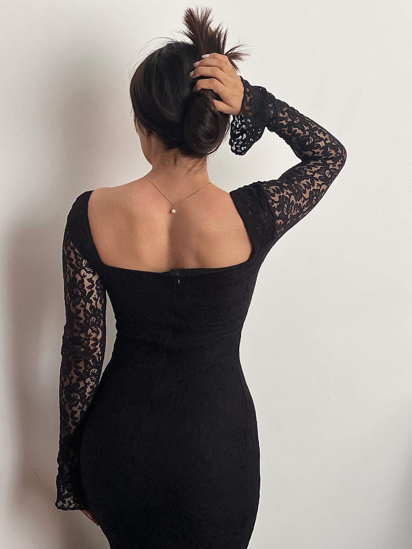 Black Lace Patchwork Square Neck Bodycon Dress