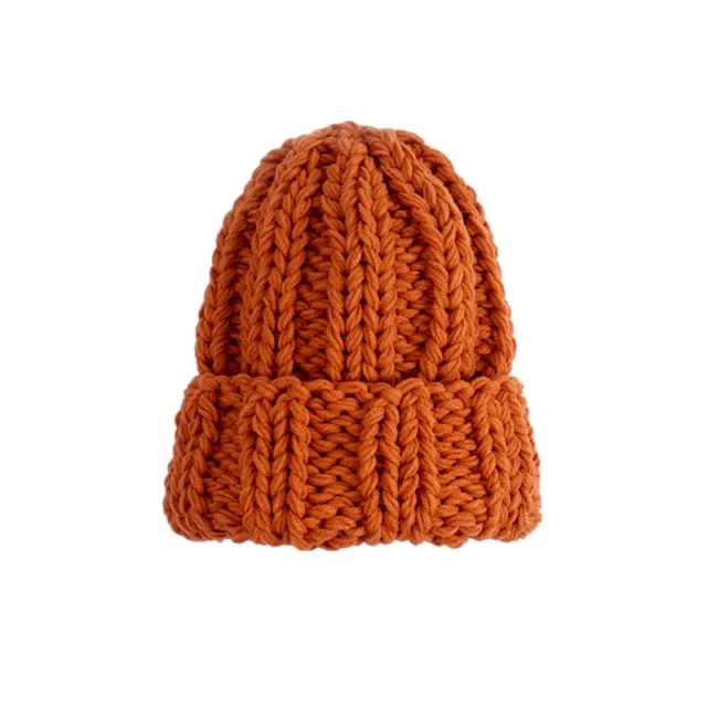 Knitted Hat Ladies Winter Pure Color Simple Thick Woolen Hat Orange - Shop at LoveMi