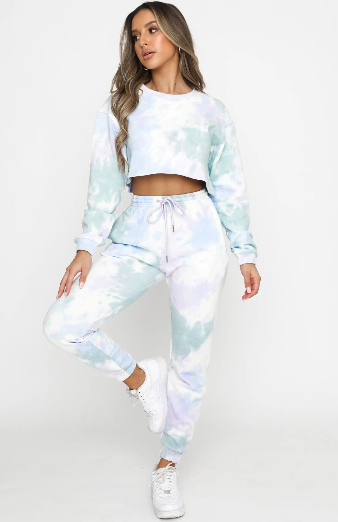 Women's Autumn Tie-dye Sports Print Casual Sweater And Pants Suit
