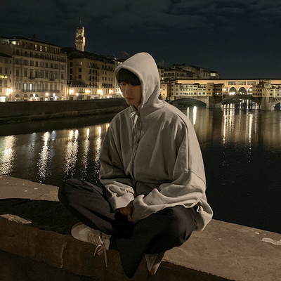 Zipper Korean Style Casual Loose Sports Men's Hooded Sweater