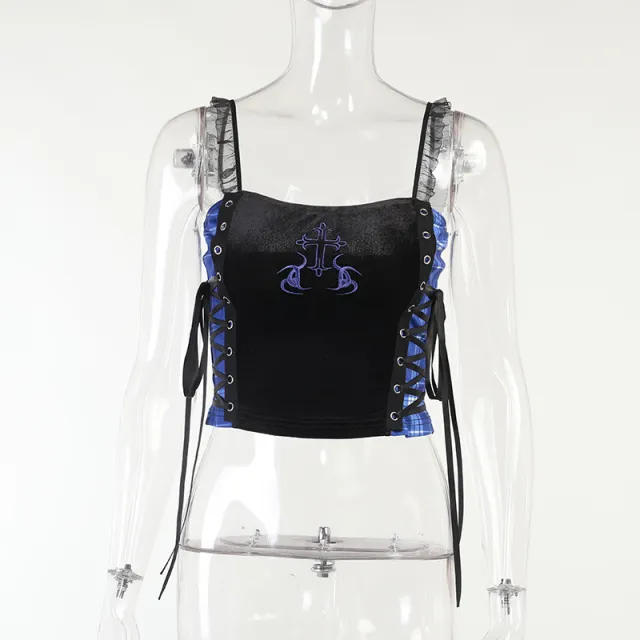 Stitching Lace Embroidered Lace Camisole Blue - Shop at LoveMi