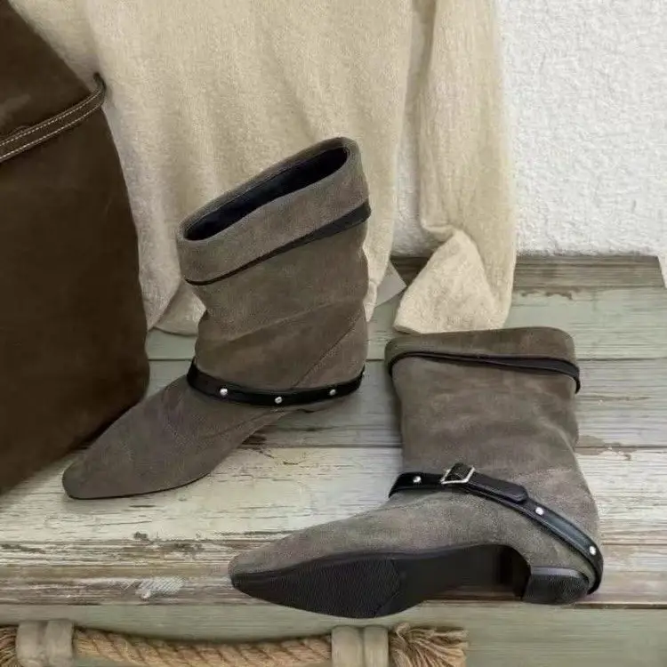 Women Pointed Toe Suede Slouch Mid Calf