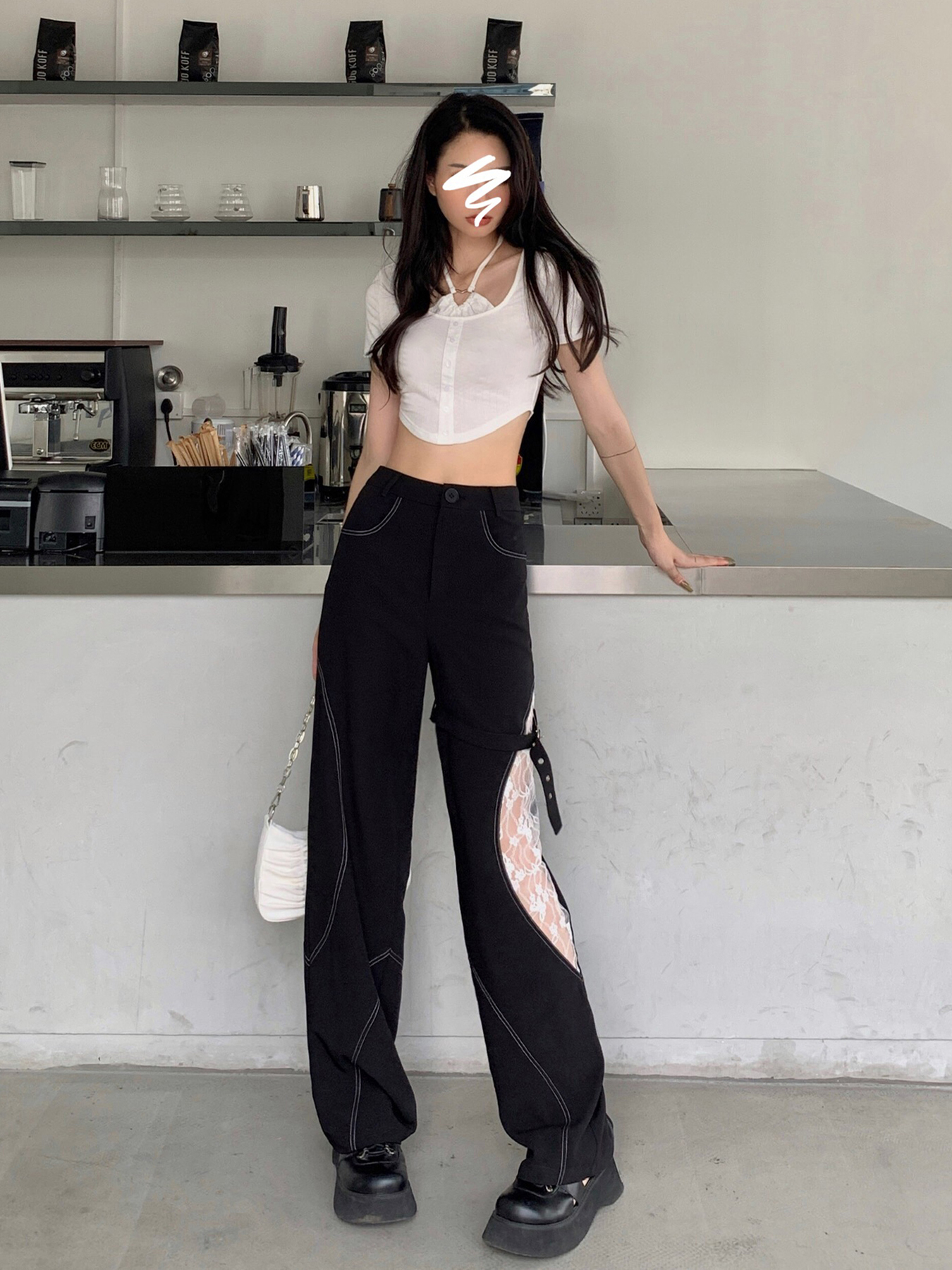 Title 6, High-waisted Ins Trendy Small Wide-leg Pants