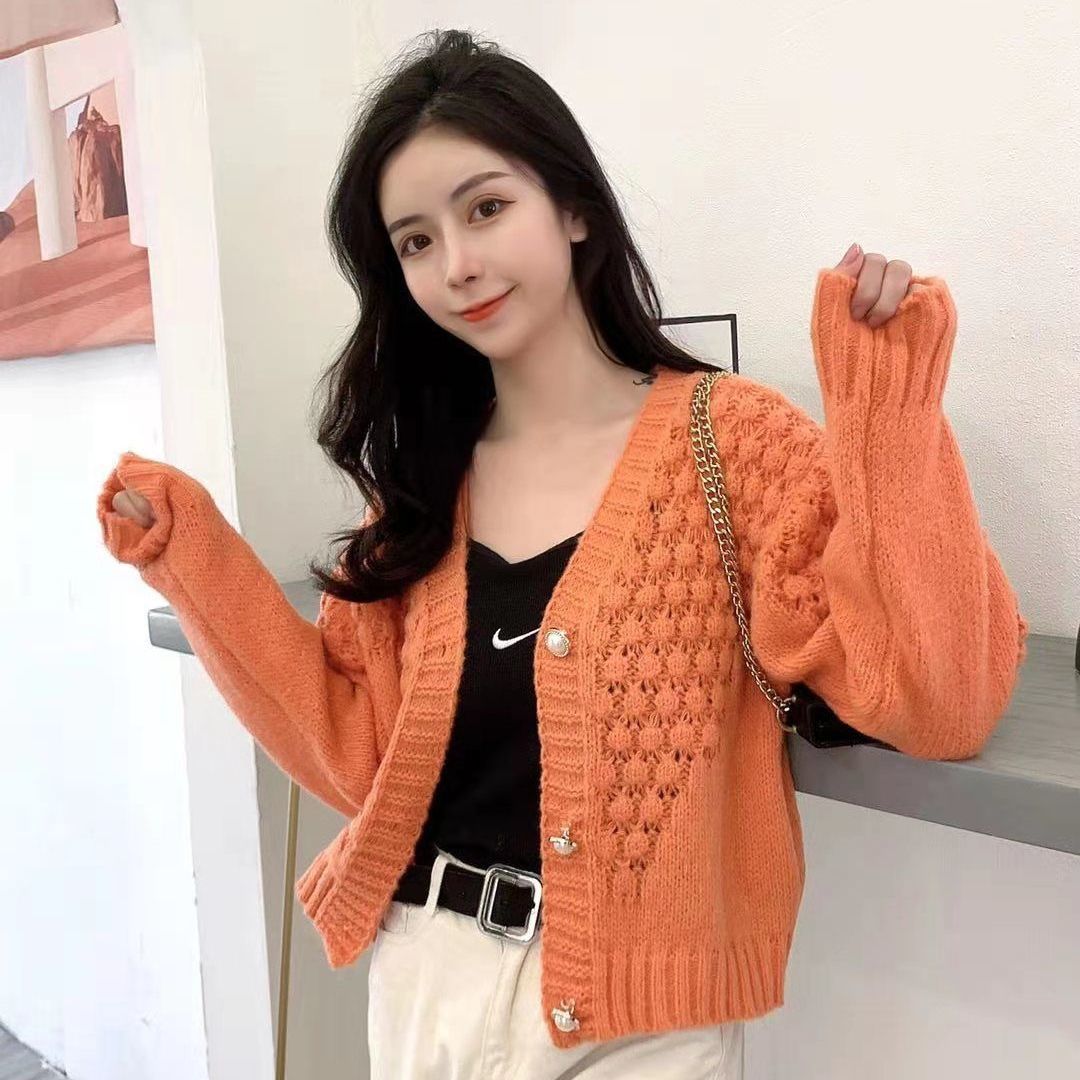 V-neck Loose Lazy Style Solid Color Sweater