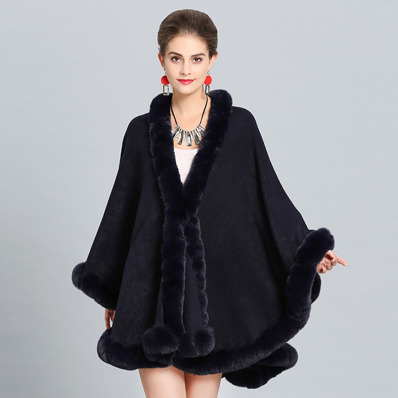 Title 6, New Large Size Faux Fox Fur Collar Knitted Shawl