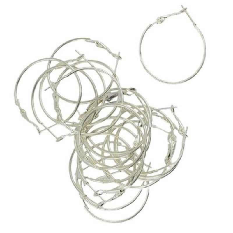 20pcs Hoop Earrings Findings Components Round Silver 30x30cm