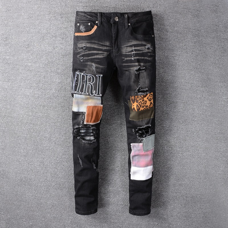 Men's High Street Brand Patch Embroidered Stretch Slim Jeans — image 1